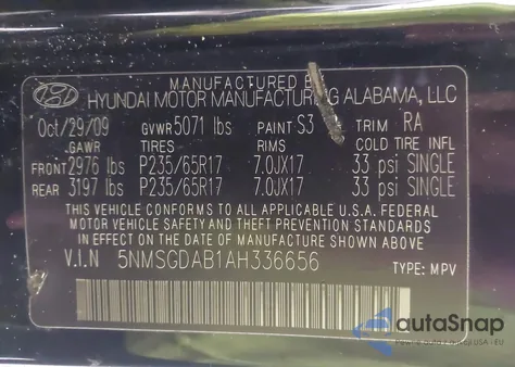 2010 Hyundai Santa Fe Gls from USA, damaged, VIN 5NMSGDAB1AH336656